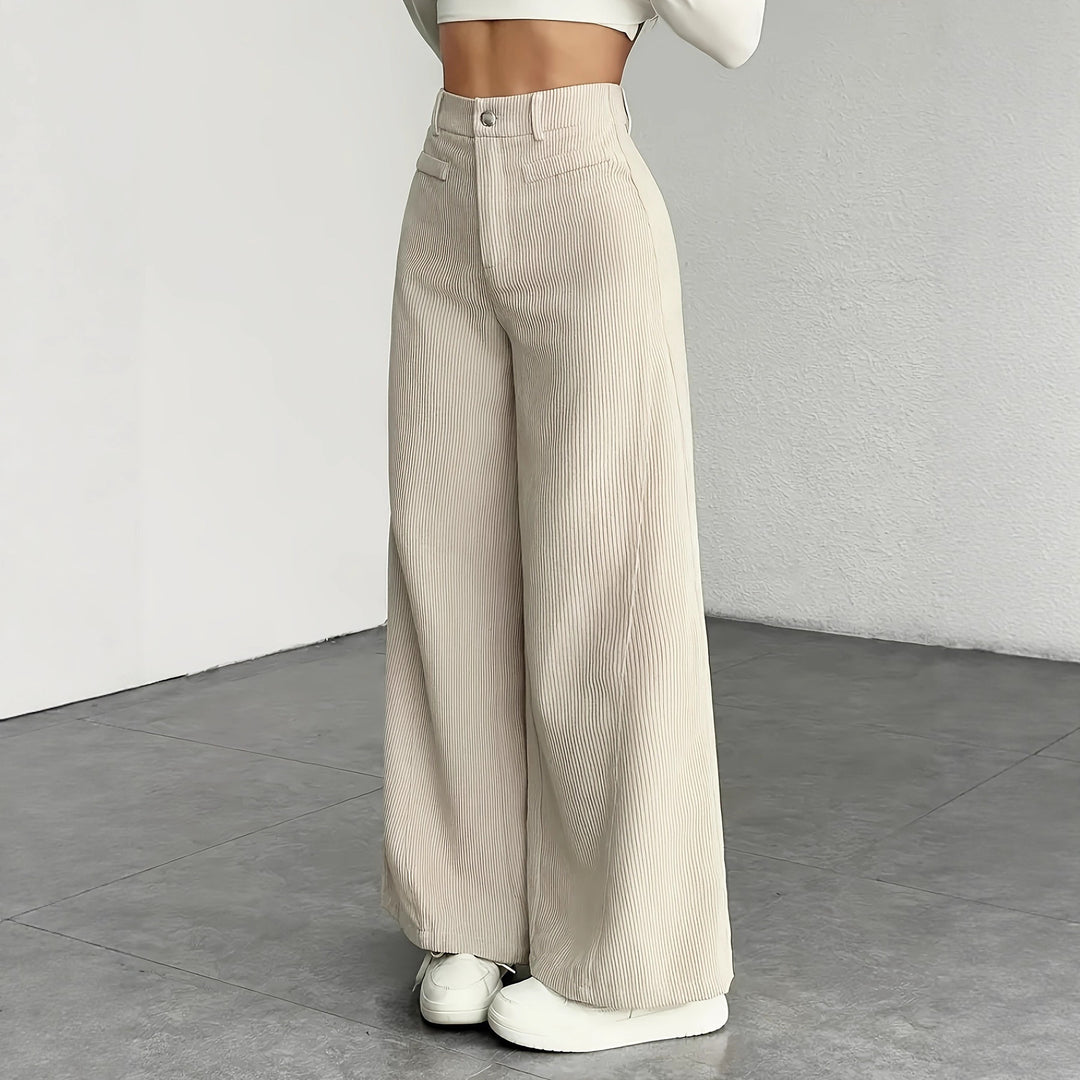 Pantalon en corduroy large pour femmes avec taille haute et coupe longue Chic & Stil