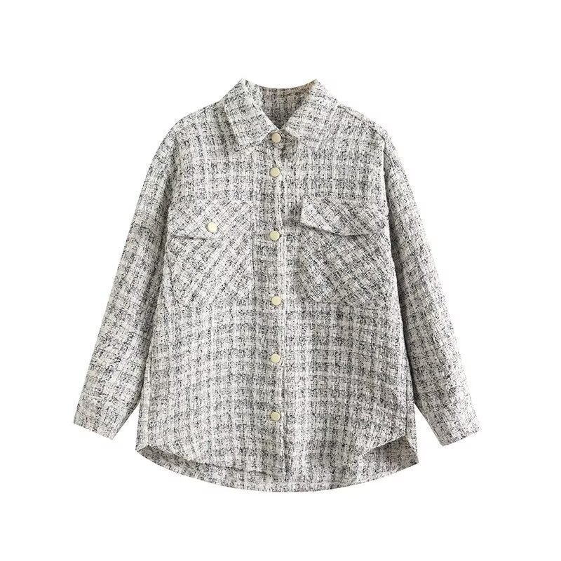 Veste chemise décontractée pour femmes avec motif à carreaux texturé Chic & Stil