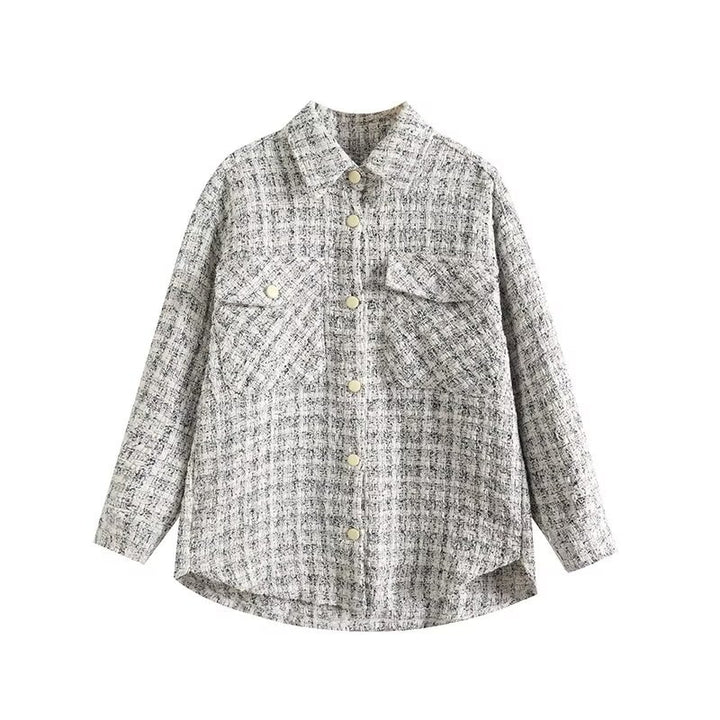 Veste chemise décontractée pour femmes avec motif à carreaux texturé Chic & Stil