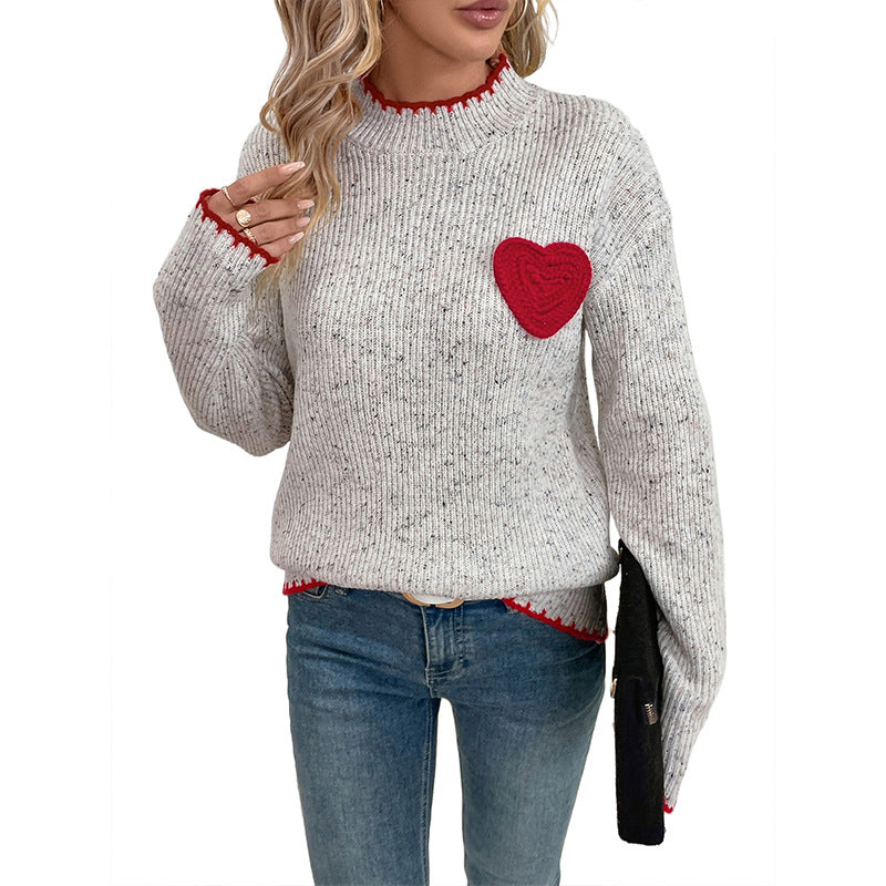 Knit sweater for women with heart appliqué and structured design Lune London