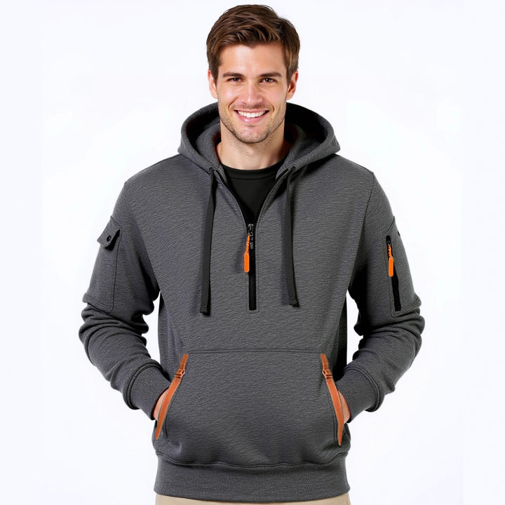 Fashionable men's hoodie with an innovative pocket solution Lune London