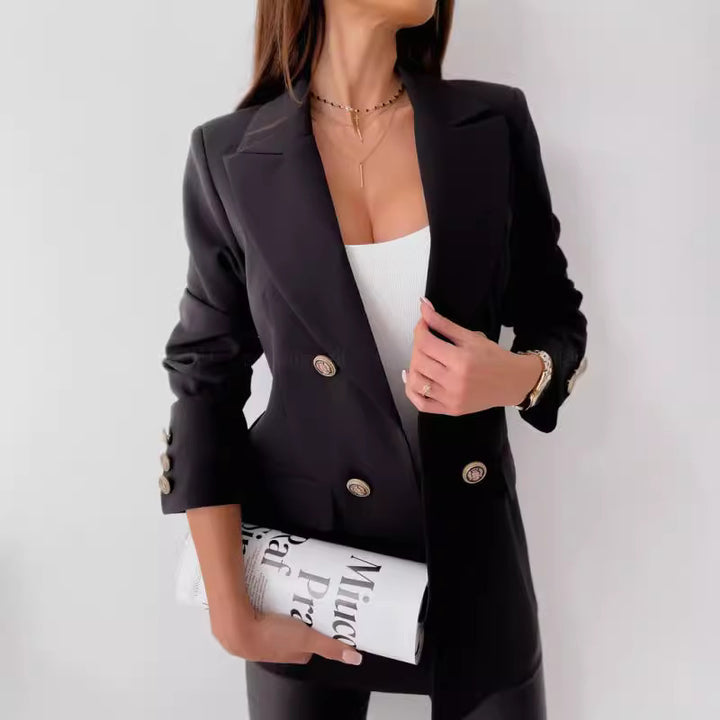 Elegant double-breasted blazer for women with gold buttons Lune London