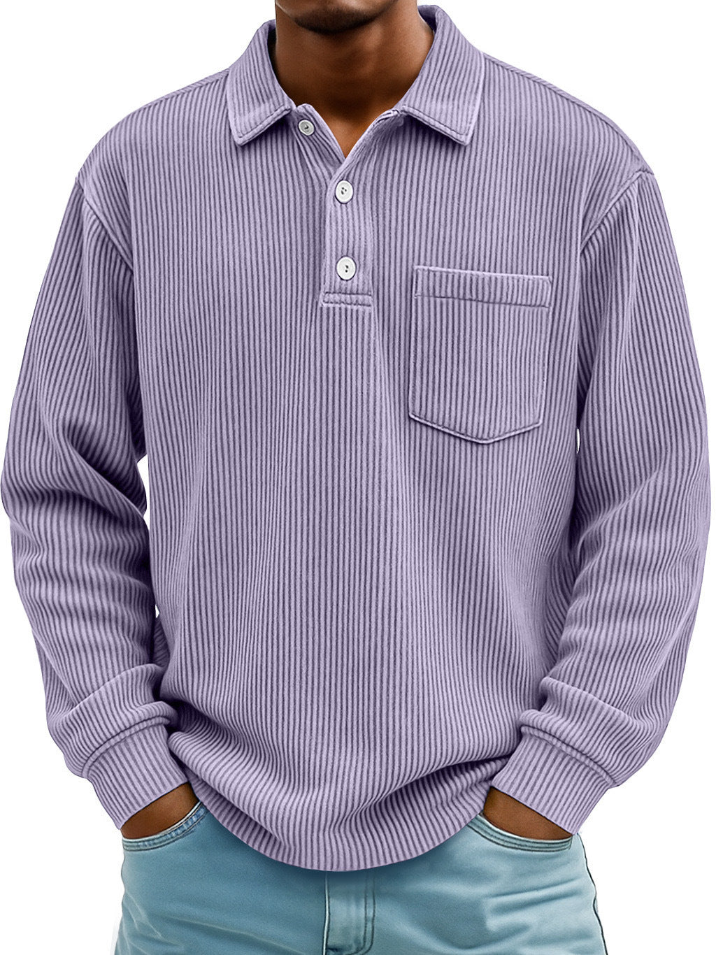 Men's Long Sleeve Casual Polo in Textured Fabric Lune London