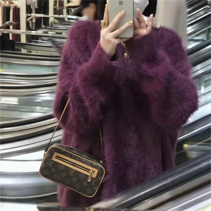 Women Plush Round Neck Sweater with Relaxed Fit and Oversized Size Lune London
