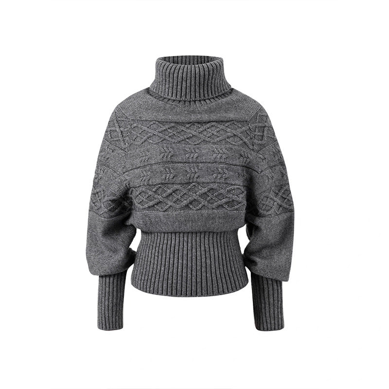 Pull en tricot épais pour femmes avec col haut et motif en câble décoratif Chic & Stil