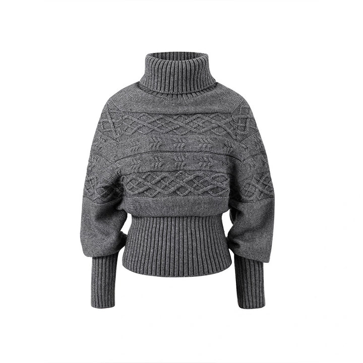 Pull en tricot épais pour femmes avec col haut et motif en câble décoratif Chic & Stil