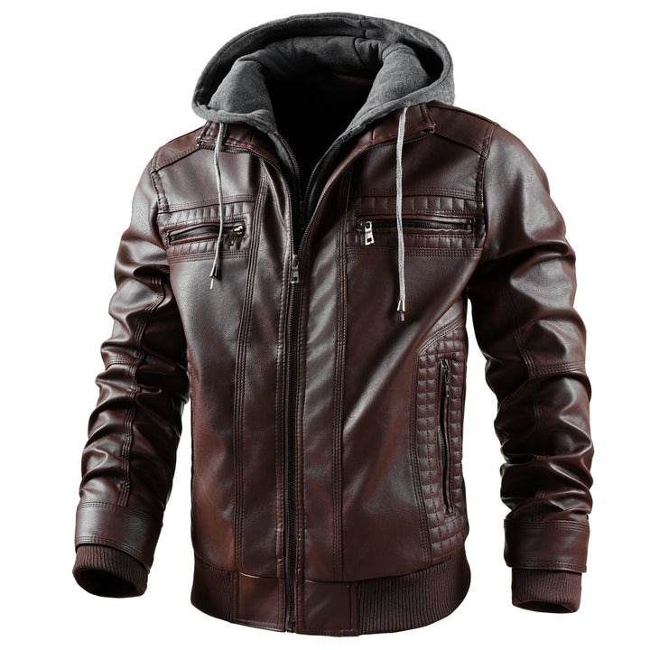 Fashion leather jacket for men with removable hood lining Lune London