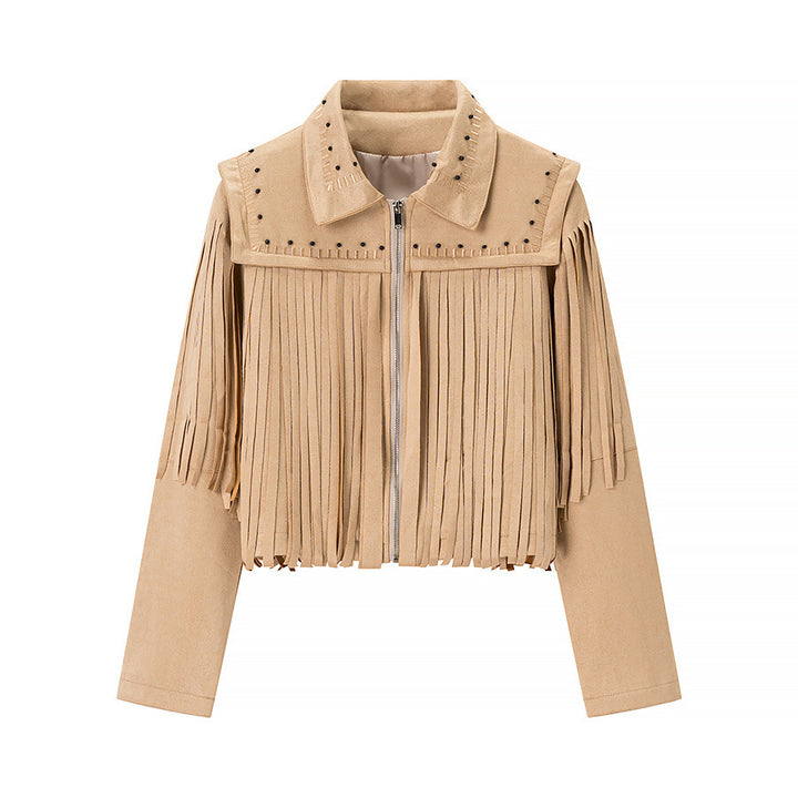 Trendy fringe jacket for women with decorative studs Lune London