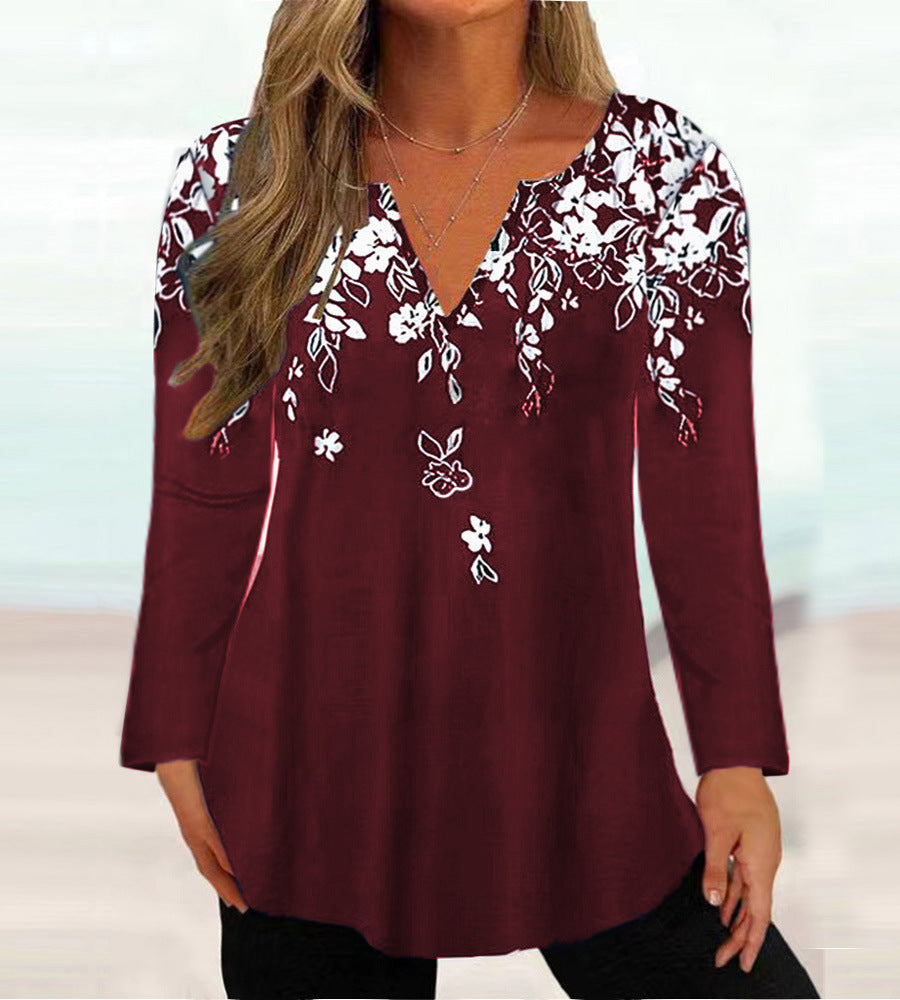 Ladies Elegant blouse with floral design and V-neck Lune London