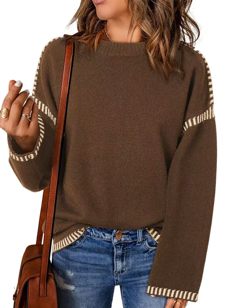 Pull-over tricot décontracté pour femmes avec des bords contrastés et une coupe décontractée Lune London