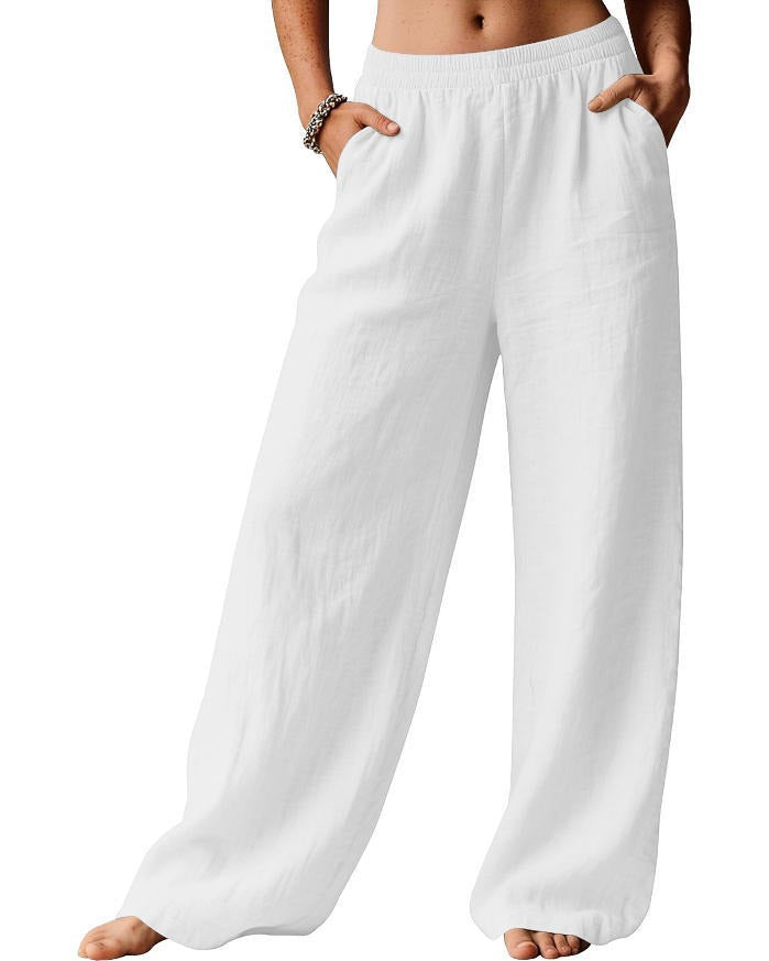 Pantalon en lin pour femme, confortable et décontracté, avec taille élastique Chic & Stil