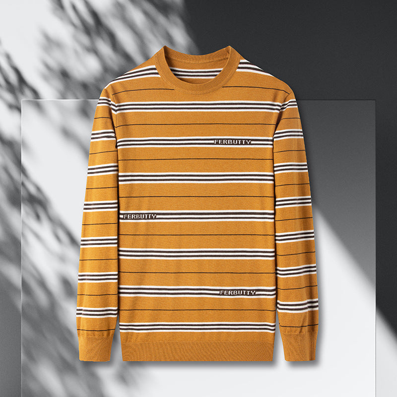 Trendy knit sweater for men with striped pattern and round neck Lune London