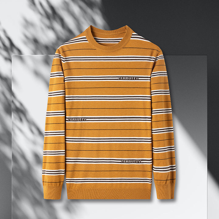Trendy knit sweater for men with striped pattern and round neck Lune London