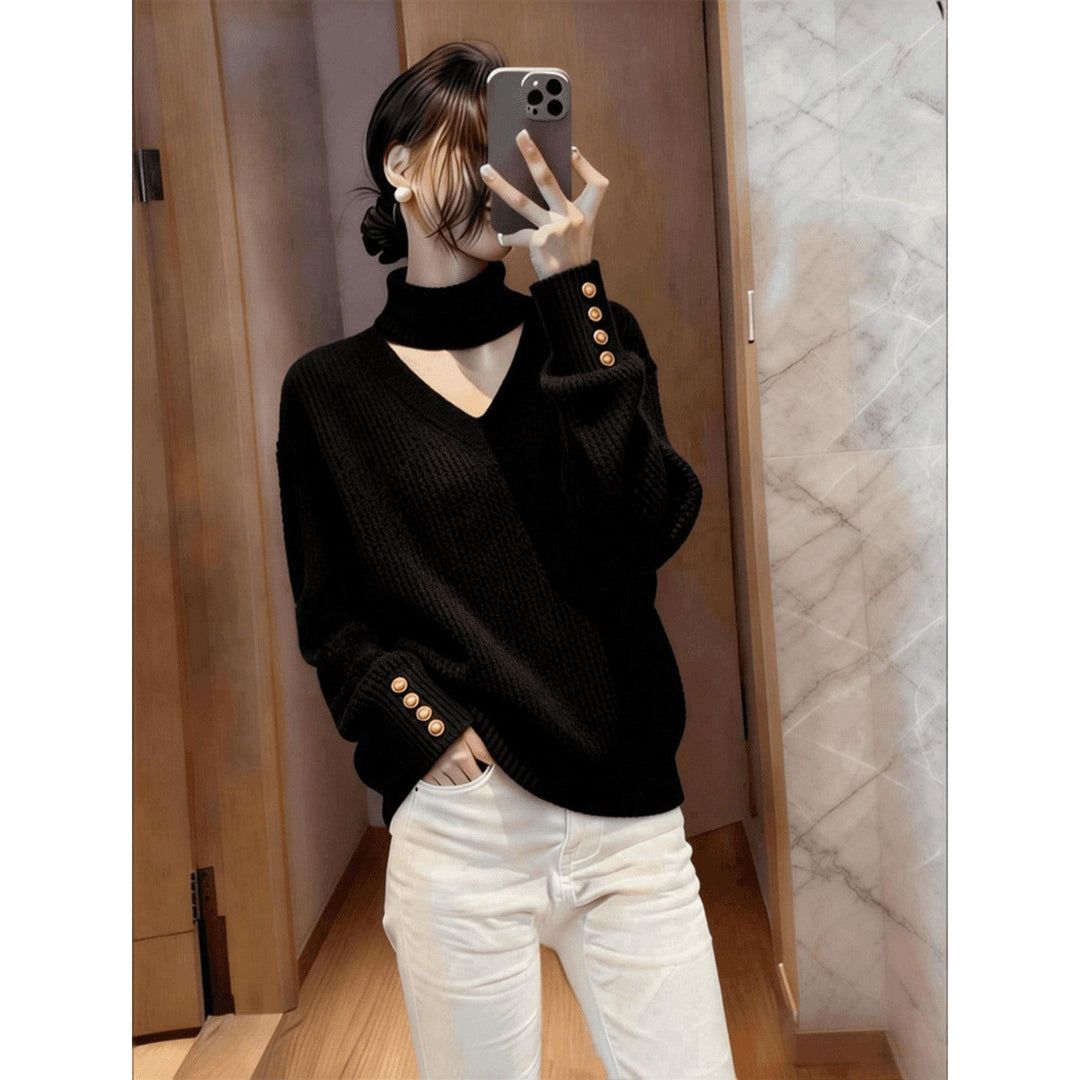 Pull en cachemire de luxe pour femmes avec col roulé et détails de boutons Chic & Stil