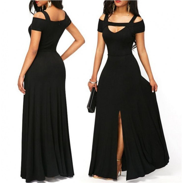 Robe maxi femme avec design dénudé des épaules et fente élégante Chic & Stil