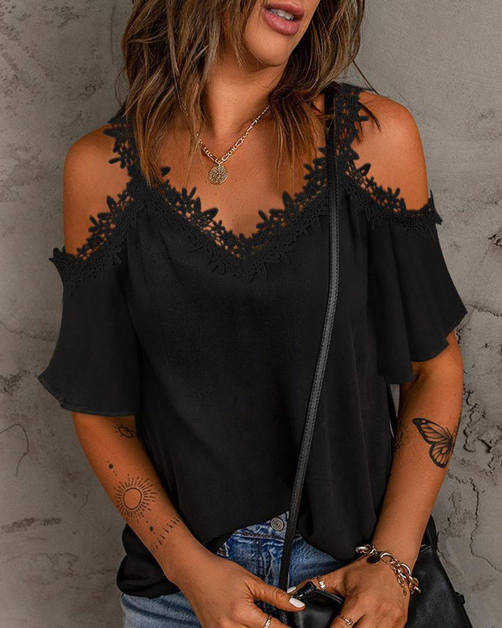 Ladies Top with Lace Detail Cold Shoulder Lune London