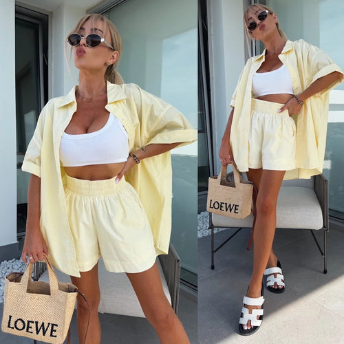 Casual short sleeve blouse and shorts set for women Lune London