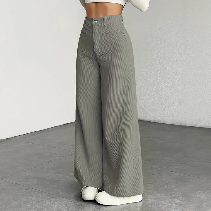 Pantalon en corduroy large pour femmes avec taille haute et coupe longue Chic & Stil