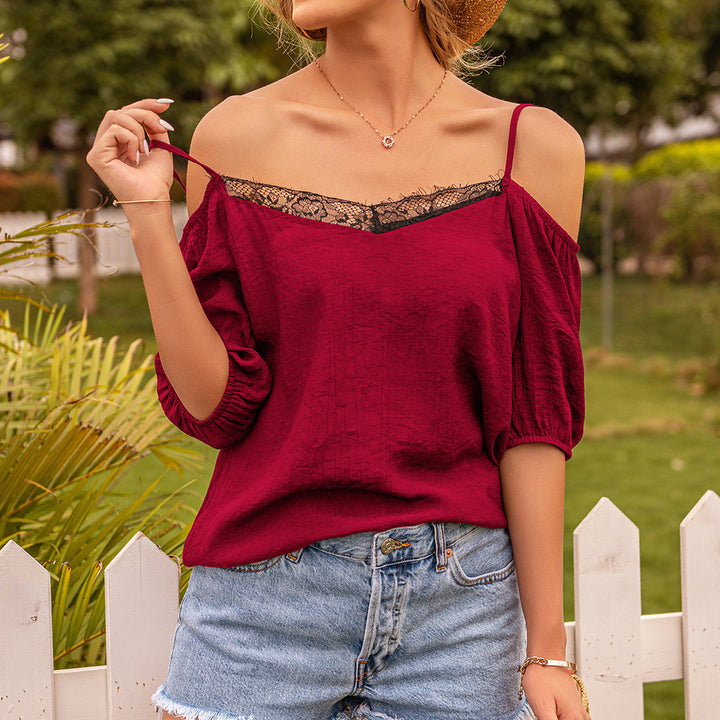 Off-the-shoulder blouse for women with lace and ruffled sleeves Chic and Style