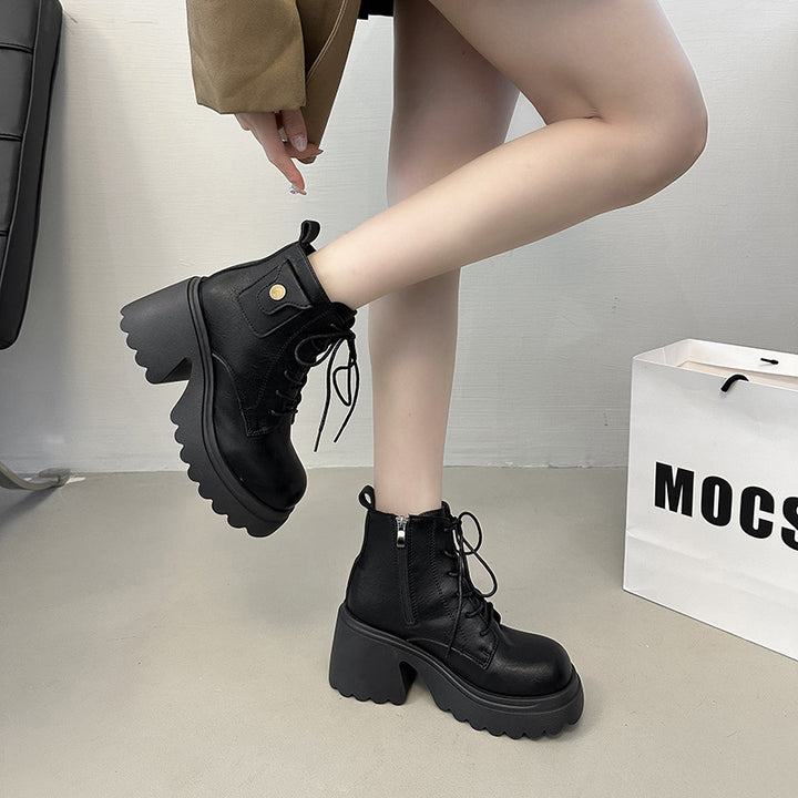 Chunky boots for women with a high heel and a side zipper Lune London