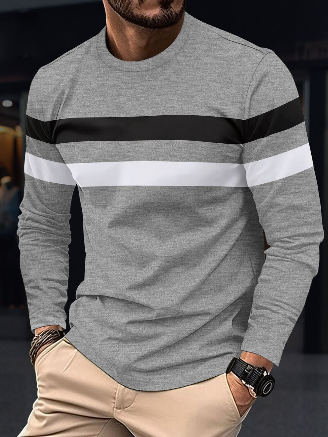 Men's Fashionable Long Sleeve Shirt with Sporty Stripes Chic und Stil