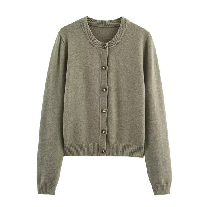 Round neck knitted jacket with button details for ladies Lune London