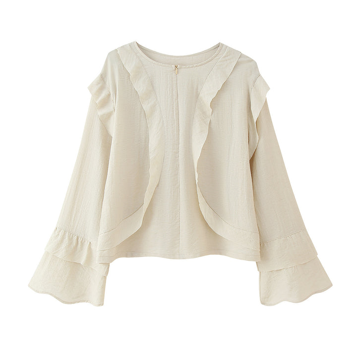 Blouse for women with voluminous ruffled sleeves and a stylish zipper at the back Lune London