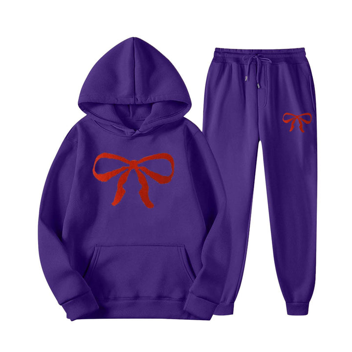 Women's hooded sweat suit with creative bow motif and comfortable fit Chic & Stil