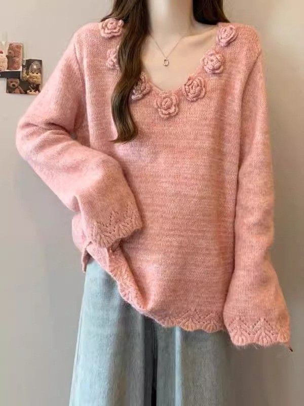 Pull en maille large pour femme avec applications florales Chic & Stil