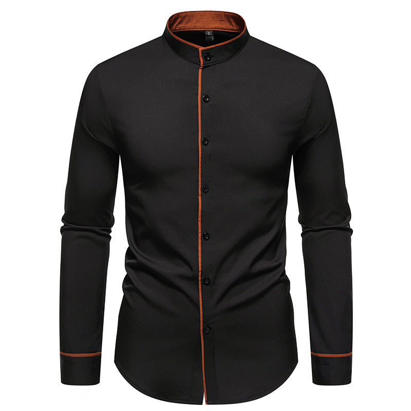 Men's long sleeve shirt with modern stand-up collar and embroidered details Lune London