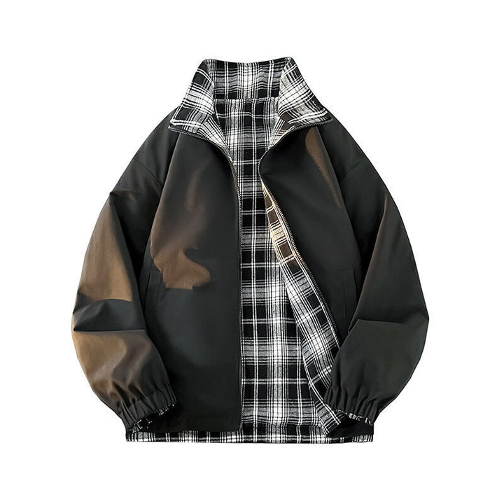 Casual windbreaker jacket for women with plaid lining and high collar Lune London