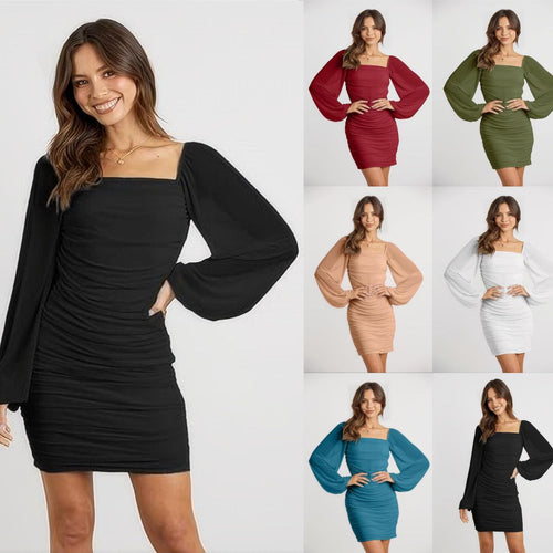 Fitted mini dress for women with puff sleeves and square neckline Lune London