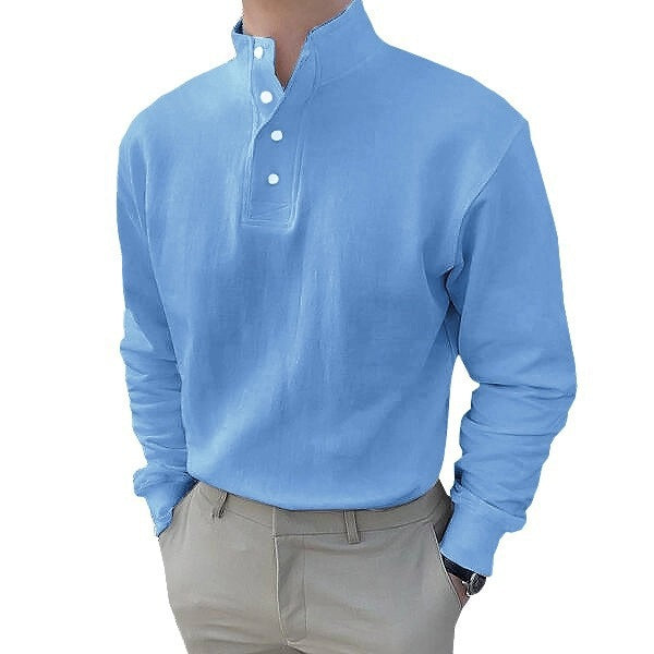 Men's long sleeve Henley shirt with modern high collar and button placket Chic und Stil