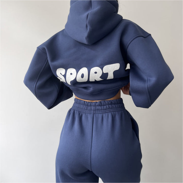 Women's Casual Sport Hoodie and Jogging Pants Set with High Waist and Soft Material