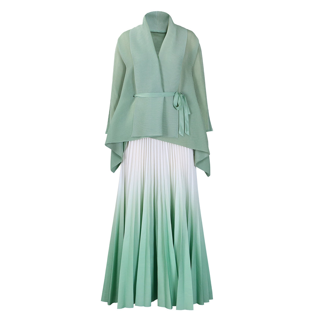 Long pleated dress for women with cape and belt Lune London