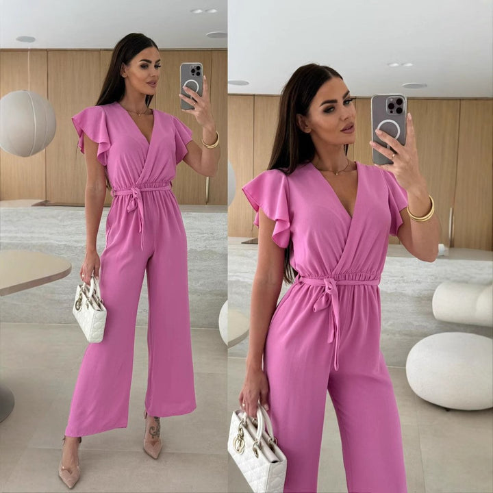 Ladies chic and stylish jumpsuit with flowing ruffles