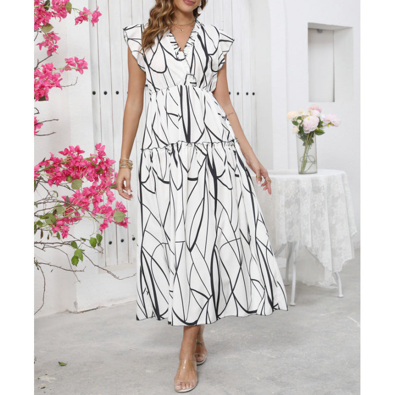 Maxi dress with sequins and flutter sleeves for women