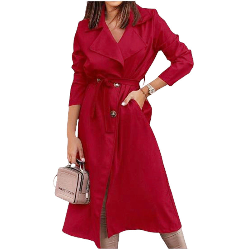 Elegant trench coat for women with a belt at the waist and large pockets Lune London
