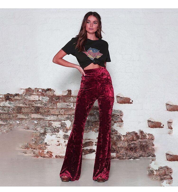 Women's flared trousers in luxurious velvet with high waist Lune London