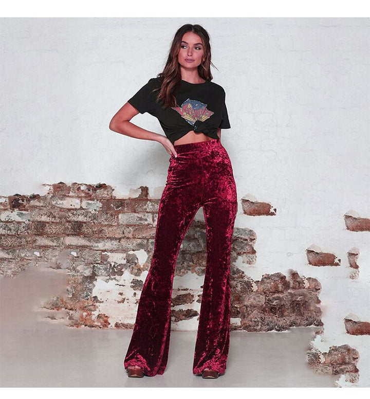 Women's flared trousers in luxurious velvet with high waist Lune London