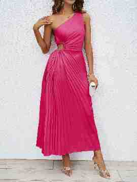 Maxi pleated dress for women with asymmetric strap and elegant cut Chic & Stil