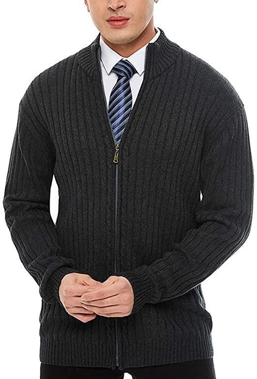 Men's knitted jacket with high collar and zipper Lune London