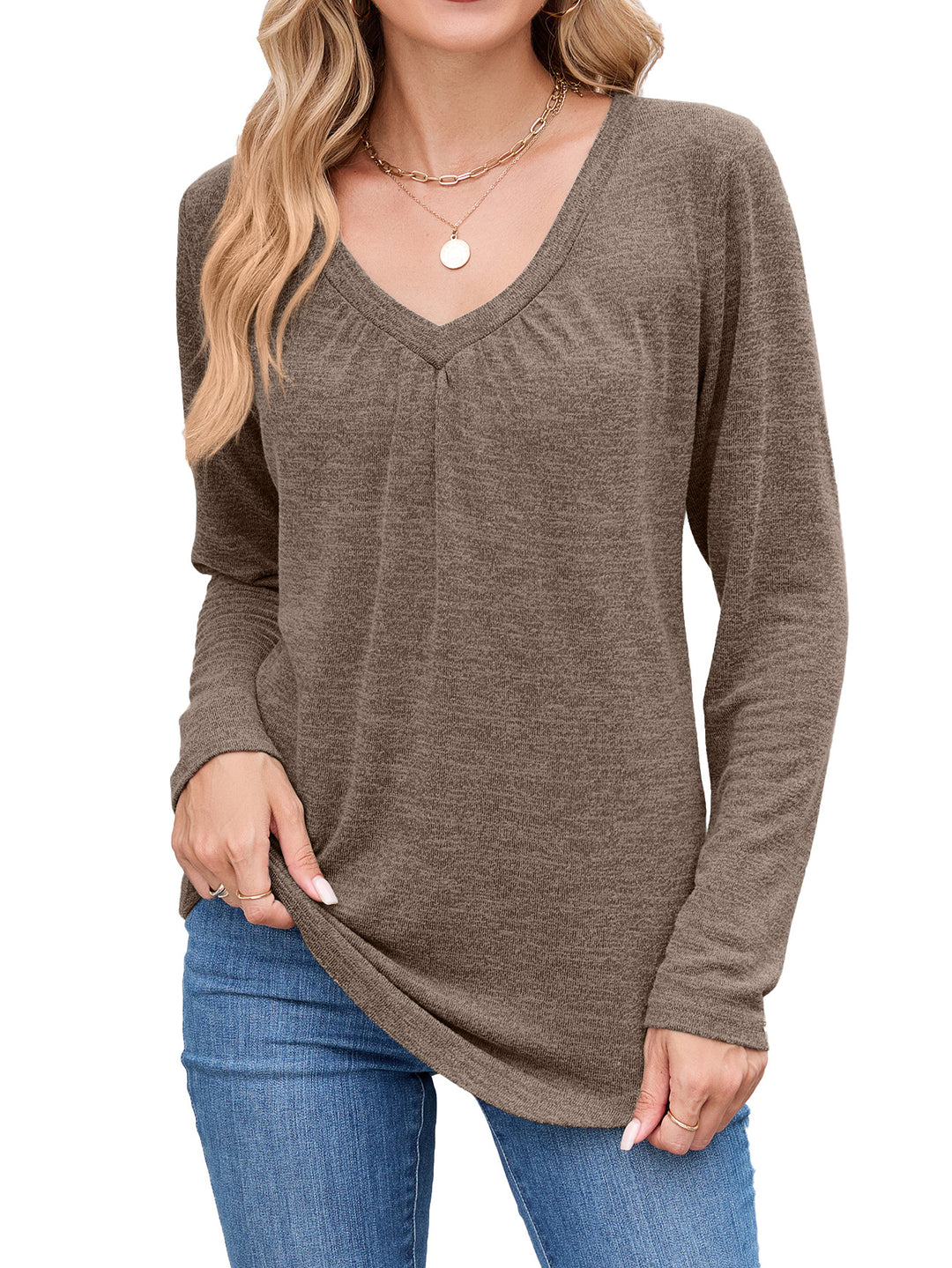 Long sleeve shirt for women with a refined V-neck and pleats Lune London