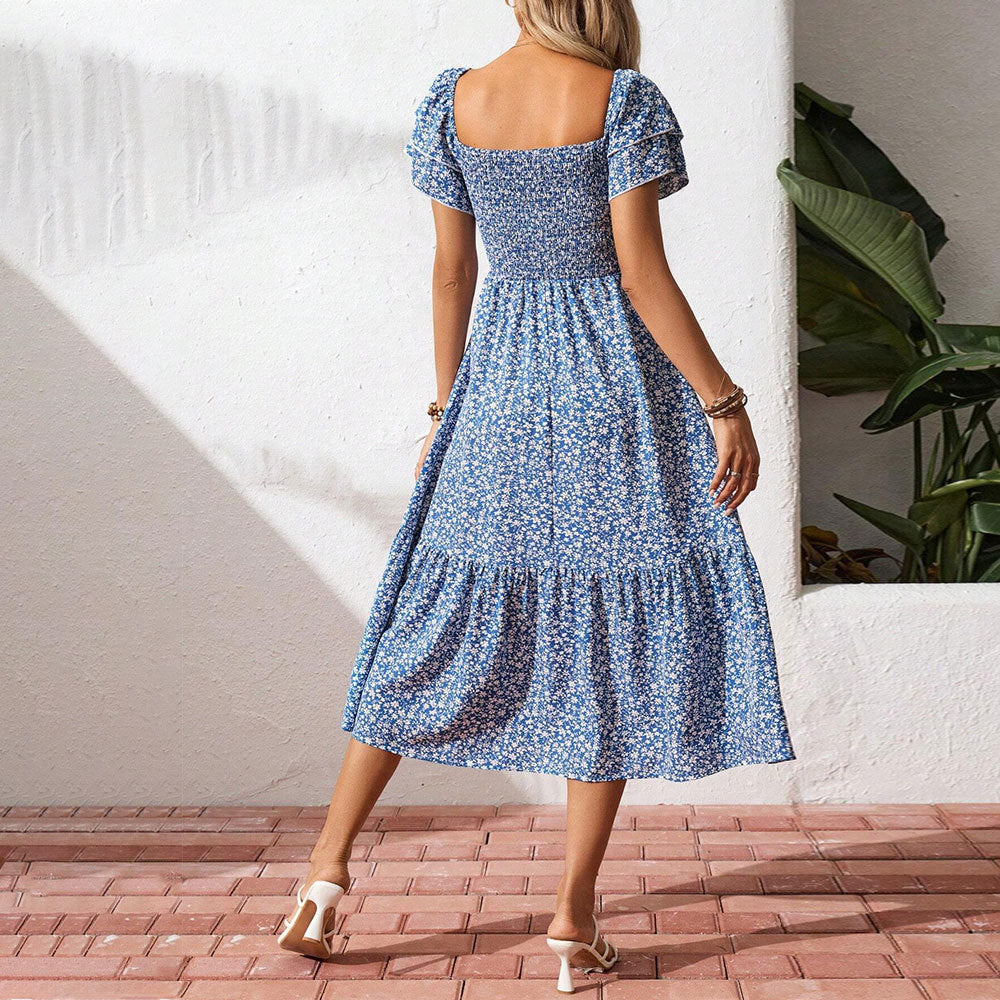 Robe midi femme avec imprimé floral et manches bouffantes aériennes Chic & Stil