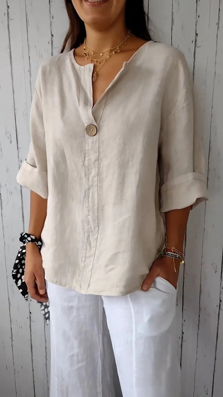 Women's Airy Linen Blouse with Button Details and Casual Cut Lune London