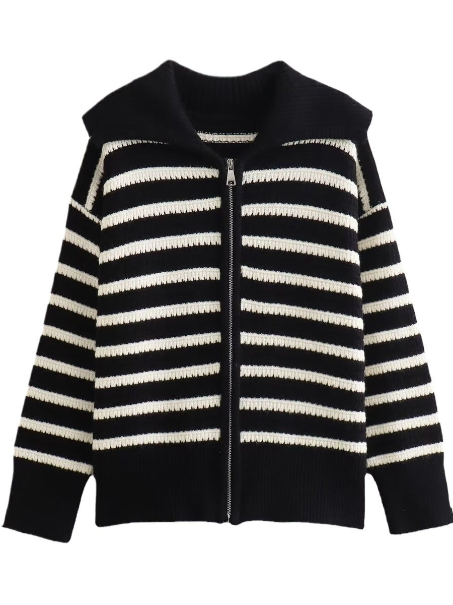 Ladies striped cardigan with modern zip closure Lune London
