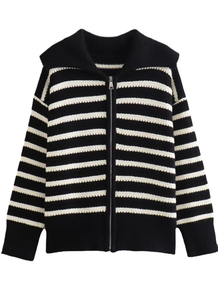 Ladies striped cardigan with modern zip closure Lune London