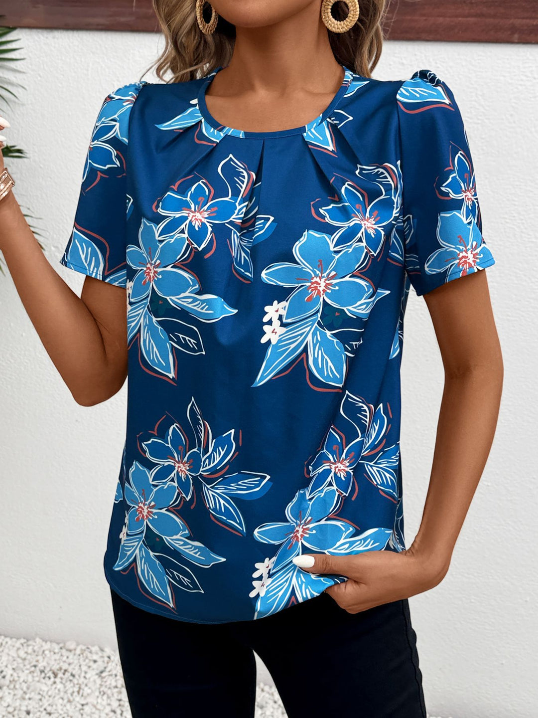 Ladies pleats floral pattern top Lune London