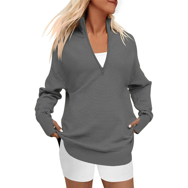 Ladies high-quality zip sweater with textured design Lune London