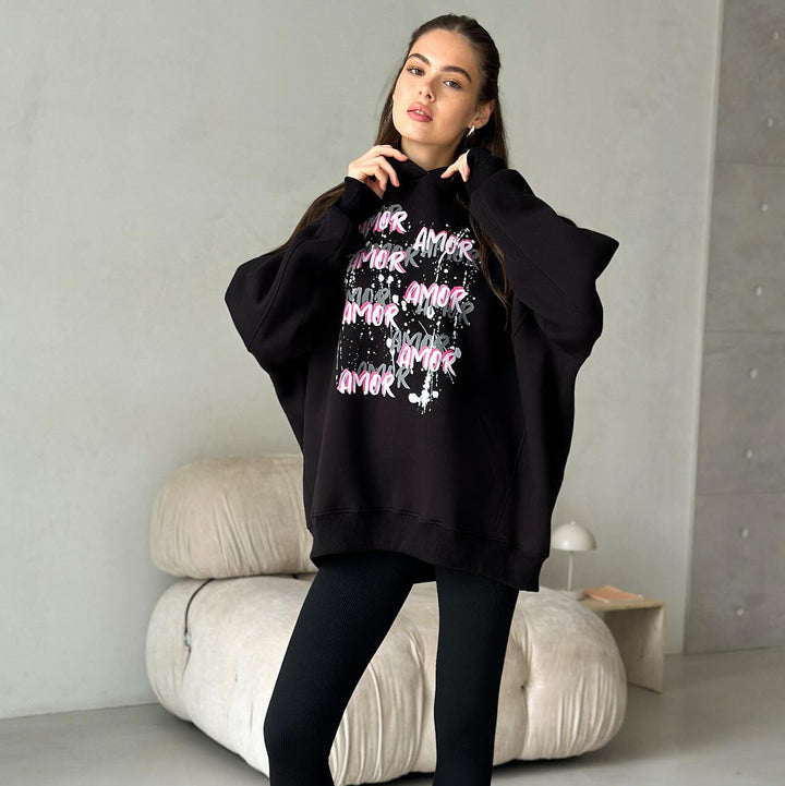 Casual hoodie for women with striking inscription Lune London